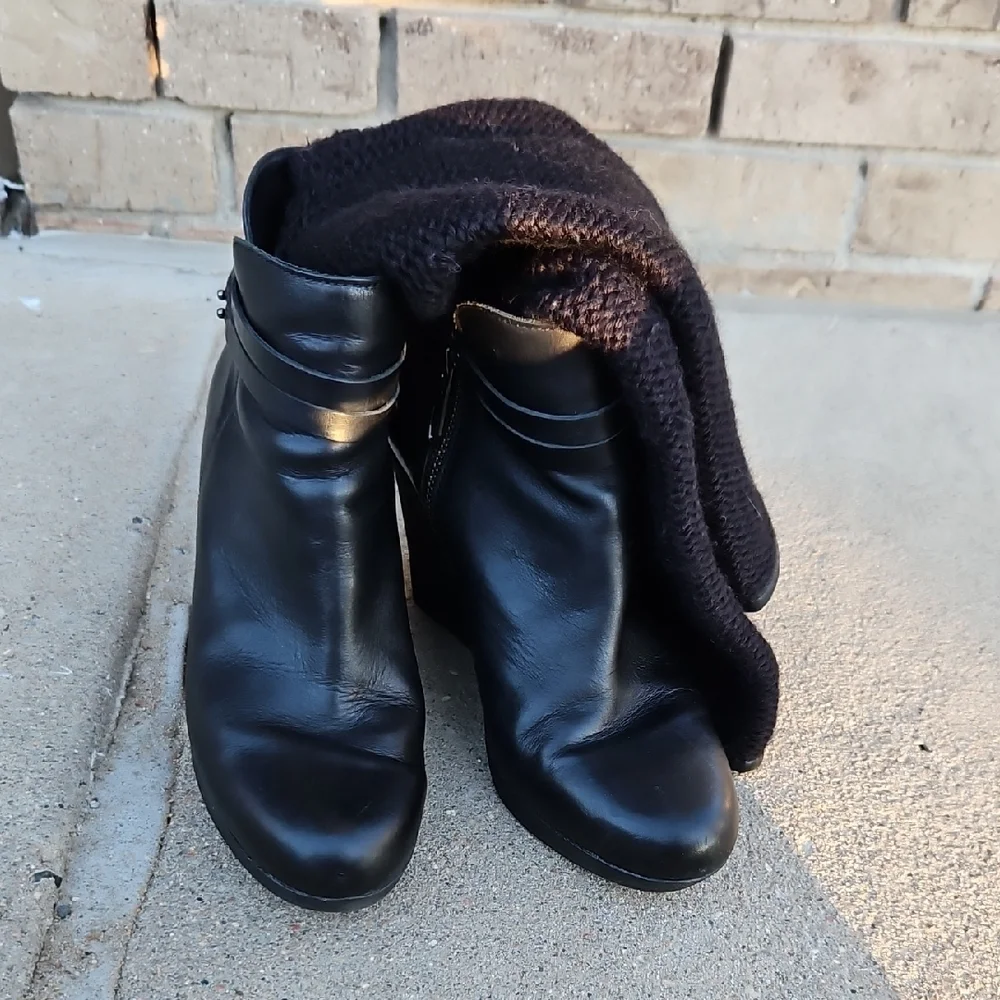 UGG Black Leather Wedge Ankle Boots